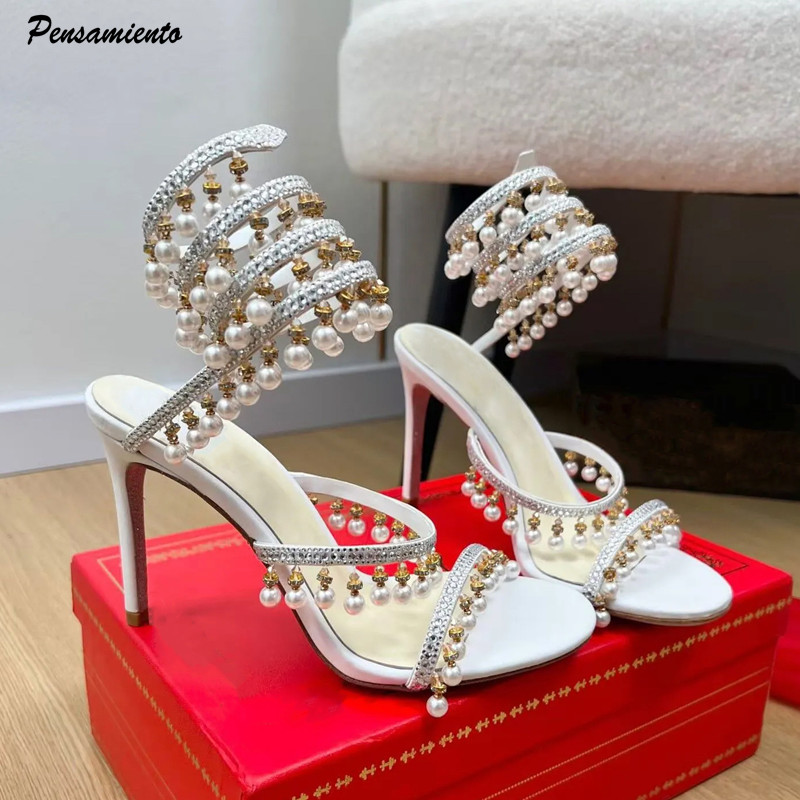 Luxury Lifestyle - Luxury Rhinestones Pearls Tassels Women Gladiator